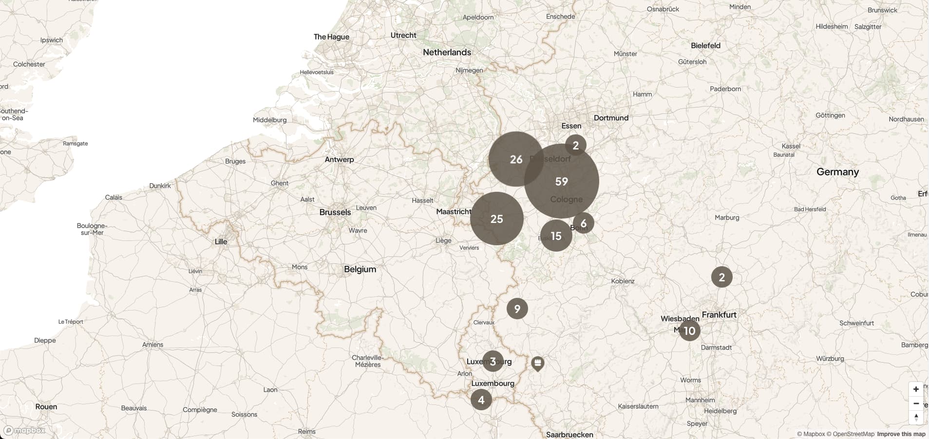 Mapbox Karte mit Standorten